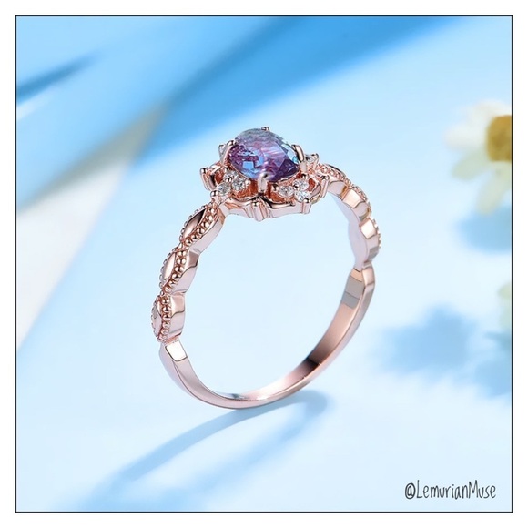 Alexandrite Sterling Silver Rose Gold Oval Color Changing Ring - Picture 3 of 6